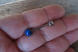 Blue Jasper Natural Stone 14G Surgical Steel or Titanium Ti6Al4V ELI Implant Grade Tongue Ring