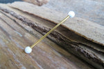 Gold Ion Plated White Opal 100% Surgical Steel Industrial Scaffold Barbell 14G (1.6mm) Piercing