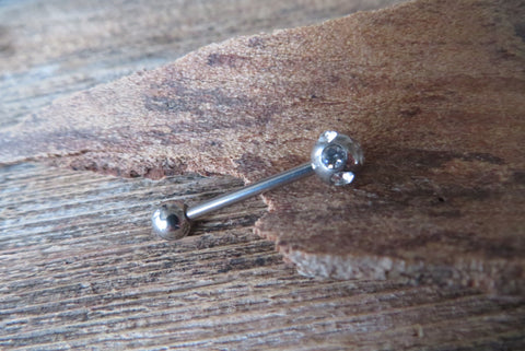 Bling Clear Crystal 100% Surgical Steel 316L Barbell Tongue Ring 14G (1.6mm) Piercing