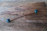 Gold Ion Plated Navy-Blue Green Opal 100% Surgical Steel Industrial Scaffold Barbell 14G (1.6mm) Piercing Minimalist