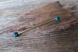 Rose Gold Ion Plated Navy-Blue Green Opal 100% Surgical Steel Industrial Scaffold Barbell 14G (1.6mm) Piercing Minimalist
