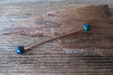 Rose Gold Ion Plated Navy-Blue Green Opal 100% Surgical Steel Industrial Scaffold Barbell 14G (1.6mm) Piercing Minimalist