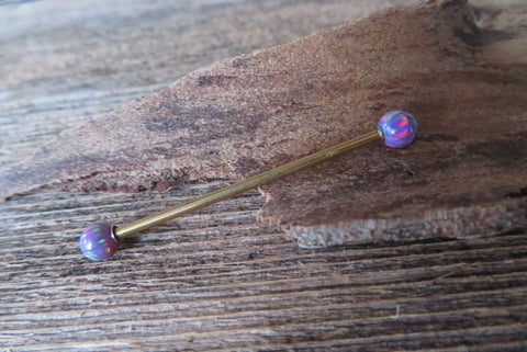 Rose Gold Ion Plated Lavender Opal 100% Surgical Steel Industrial Scaffold Barbell 14G (1.6mm) Piercing Minimalist