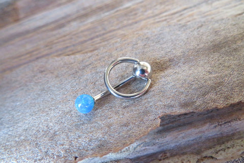 Blue Opal Vertical Hood Piercing 14G 12G 10G Slave Ring VCH Curved Barbell Jewelry 14G (1.6mm) 12G (2.0mm) 10G (2.5mm) VCH Belly Ring