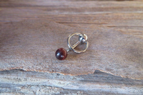 Vertical Hood Piercing Red Tiger Eye 14G 12G 10G Slave Ring VCH Curved Barbell Jewelry 14G (1.6mm) 12G (2.0mm) 10G (2.5mm) VCH Belly Ring