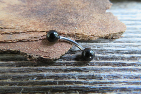16G Black Obsidian Natural Stone Internally Threaded Surgical Steel Barbell Curve Eyebrow Ring 16G (1.2mm) Piercing