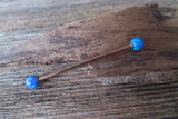 Gold Ion Plated Blue Opal 100% Surgical Steel Industrial Scaffold Barbell 14G (1.6mm) Piercing Minimalist