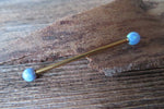 Rose Gold Ion Plated Light Blue Opal 100% Surgical Steel Industrial Scaffold Barbell 14G (1.6mm) Piercing Minimalist