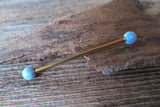 Rose Gold Ion Plated Light Blue Opal 100% Surgical Steel Industrial Scaffold Barbell 14G (1.6mm) Piercing Minimalist
