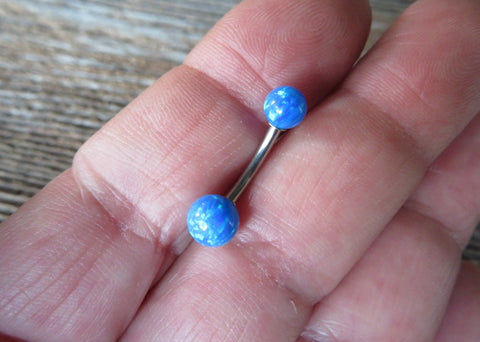 Custom Lengths Blue 5mm and 6mm Double Opals Belly Ring Christina VCH 14G (1.6mm) Piercing Opal Belly Ring Hood Piercing