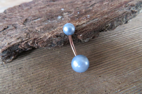 Rose Gold Baby Blue Faux Pearl Belly Ring 14g (1.6mm) Piercing