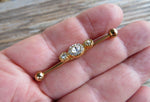 Custom Lengths Crystal Gold Ion Plated Triple Sun Surgical Steel 316L Barbell Industrial Small Balls 14G (1.6mm) Piercing