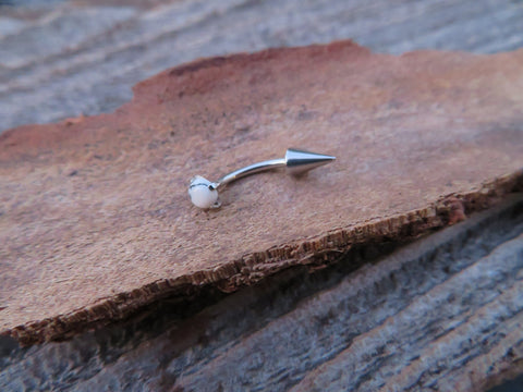 Spike Vertical Lip Natural White Howlite Stone 16G 100% Surgical Steel Curve Eyebrow Rook Barbell Ring Lip Piercing