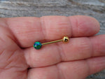 Gold IP Blue Fire Opal 100% Surgical Steel Stone Barbell Tongue Ring 14G (1.6mm) Piercing Custom Lengths