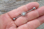 Opal Silver Ion Plated Custom Lengths Spiked Sun Surgical Steel 316L Barbell Industrial Small Balls 14G (1.6mm) Piercing 32mm 35mm 38mm