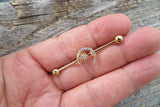 Crescent Moon Silver Ion Plated Surgical Steel 316L Barbell Industrial Small Balls 14G (1.6mm) Piercing 32mm 35mm 38mm