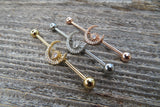 Crescent Moon Silver Ion Plated Surgical Steel 316L Barbell Industrial Small Balls 14G (1.6mm) Piercing 32mm 35mm 38mm