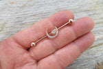 Crescent Moon Rose Gold Ion Plated Surgical Steel 316L Barbell Industrial Small Balls 14G (1.6mm) Piercing 32mm 35mm 38mm