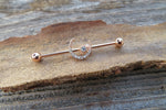 Crescent Moon Rose Gold Ion Plated Surgical Steel 316L Barbell Industrial Small Balls 14G (1.6mm) Piercing 32mm 35mm 38mm