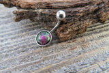 Ruby Zoisite Minimalist 6mm or 8mm Natural Stone 100% Surgical Steel Belly Ring 14g (1.6mm)