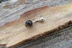 Smokey Quartz Minimalist 8mm Natural Stone 100% Surgical Steel Belly Ring 14g (1.6mm)