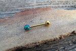 Gold IP Navy-Blue Green Fire Opal 100% Surgical Steel Stone Barbell Tongue Ring 14G (1.6mm) Piercing Custom Lengths