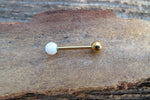Gold IP White Fire Opal 100% Surgical Steel Stone Barbell Tongue Ring 14G (1.6mm) Piercing Custom Lengths