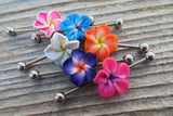 White Flower Cos Play Girly Surgical Steel 316L Barbell Industrial Small Balls 14G (1.6mm) Piercing 38mm Hawaiian Flower