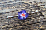 Purple Flower Cos Play Girly Surgical Steel 316L Barbell Industrial Small Balls 14G (1.6mm) Piercing 38mm Hawaiian Flower