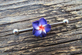 Pink Flower Cos Play Girly Surgical Steel 316L Barbell Industrial Small Balls 14G (1.6mm) Piercing 38mm Hawaiian Flower