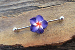 White Flower Cos Play Girly Surgical Steel 316L Barbell Industrial Small Balls 14G (1.6mm) Piercing 38mm Hawaiian Flower