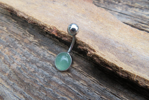 Green Aventurine Minimalist 8mm Natural Stone 100% Surgical Steel Belly Ring 14g (1.6mm)