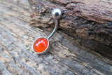 Carnelian Minimalist 6mm or 8mm Natural Stone 100% Surgical Steel Belly Ring 14g (1.6mm)