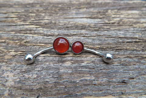 Carnelian Minimalist 6mm or 8mm Natural Stone 100% Surgical Steel Belly Ring 14g (1.6mm)