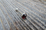 Garnet 7mm Domed Natural Stone Barbell Tongue Ring 14g (1.6mm) Piercing Custom Lengths