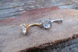 Silver IP Bling Floating Statement Piece Crystal Gems Large Belly Ring 14g Internally Threaded Piercing