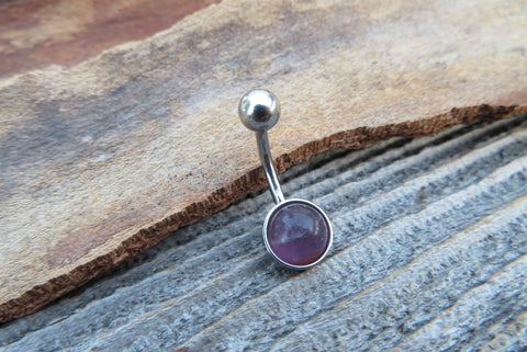 Amethyst Minimalist 8mm Natural Stone 100% Surgical Steel Belly Ring 14g (1.6mm)