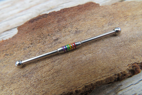 Silver Gay Pride Surgical Steel 316L Barbell Industrial Small Balls 14G (1.6mm) Piercing