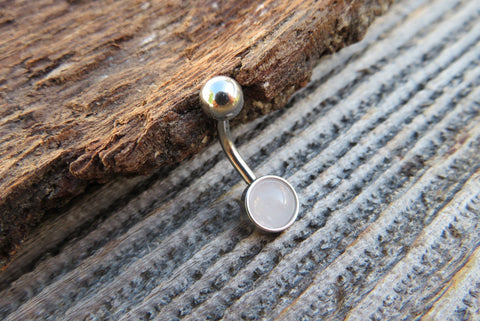 Rose Quartz Minimalist 6mm or 8mm Natural Stone 100% Surgical Steel Belly Ring 14g (1.6mm)