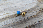 Gold IP Blue Fire Opal 100% Surgical Steel Stone Barbell Tongue Ring 14G (1.6mm) Piercing Custom Lengths
