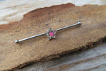 Custom Lengths Silver Small Dark Blue Crystal Flower Opal Surgical Steel 316L Barbell Industrial Small Balls 14G (1.6mm) Piercing