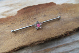 Custom Lengths Silver Small Dark Blue Crystal Flower Opal Surgical Steel 316L Barbell Industrial Small Balls 14G (1.6mm) Piercing