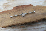 Custom Lengths Silver Small Pink Crystal Flower Opal Surgical Steel 316L Barbell Industrial Small Balls 14G (1.6mm) Piercing