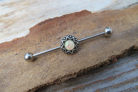 Faux Opal Silver Surgical Steel 316L Barbell Industrial Small Balls 14G (1.6mm) Piercing