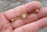 Opal Gold Ion Plated Custom Lengths Spiked Sun Surgical Steel 316L Barbell Industrial Small Balls 14G (1.6mm) Piercing 32mm 35mm 38mm