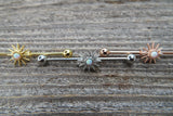 Opal Silver Ion Plated Custom Lengths Spiked Sun Surgical Steel 316L Barbell Industrial Small Balls 14G (1.6mm) Piercing 32mm 35mm 38mm