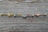 Opal Silver Ion Plated Custom Lengths Spiked Sun Surgical Steel 316L Barbell Industrial Small Balls 14G (1.6mm) Piercing 32mm 35mm 38mm