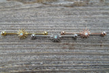Opal Rose Gold Ion Plated Custom Lengths Spiked Sun Surgical Steel 316L Barbell Industrial Small Balls 14G (1.6mm) Piercing 32mm 35mm 38mm