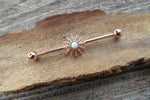 Opal Silver Ion Plated Custom Lengths Spiked Sun Surgical Steel 316L Barbell Industrial Small Balls 14G (1.6mm) Piercing 32mm 35mm 38mm