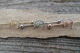 Crescent Moon Rose Gold Ion Plated Surgical Steel 316L Barbell Industrial Small Balls 14G (1.6mm) Piercing 32mm 35mm 38mm